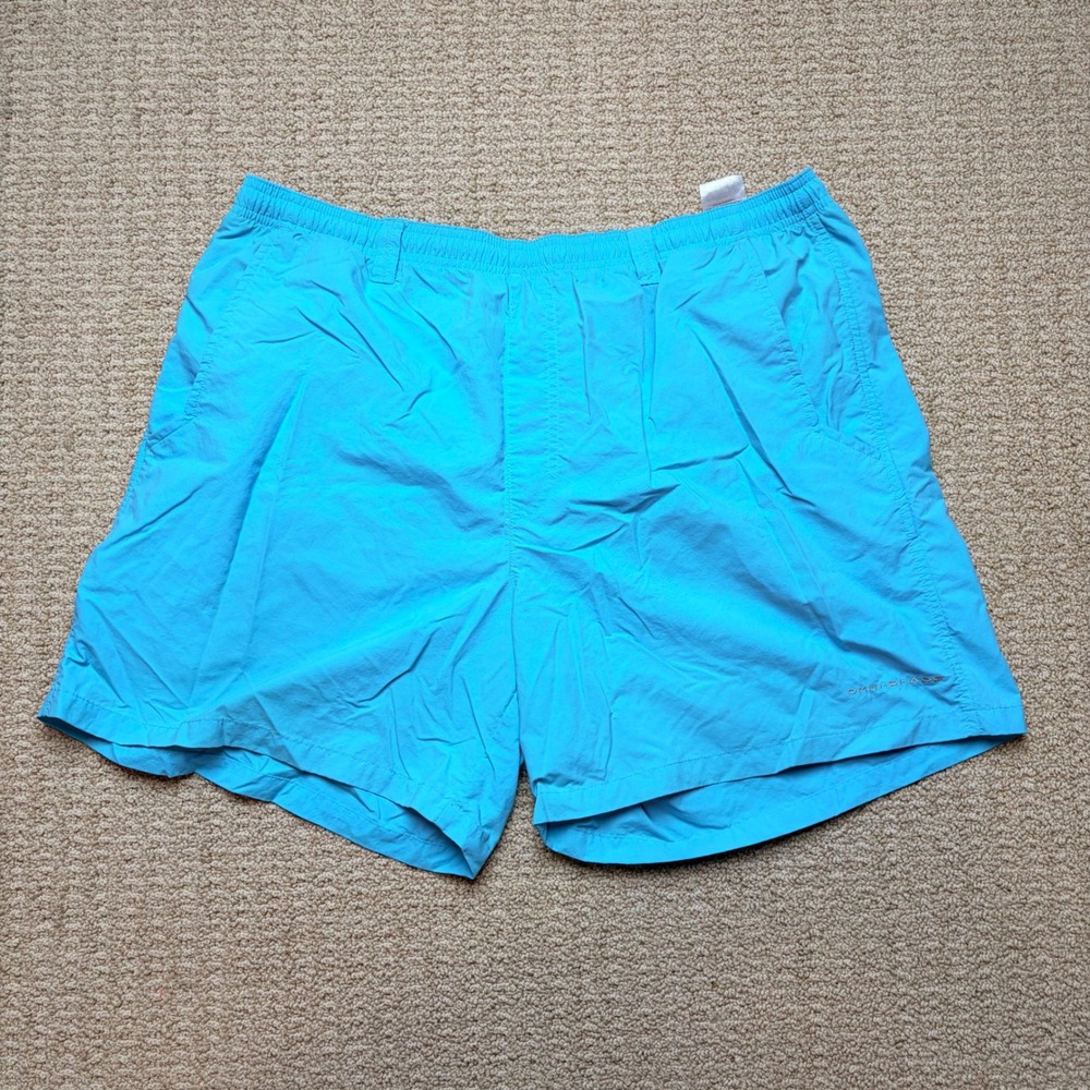 Columbia PFG Mens L Blue Fishing Shorts Omni-Shade Mesh Lined 6in Inseam